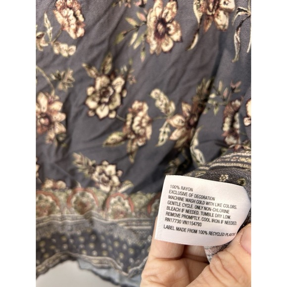 Knox Rose Women's Gray Floral Boho Peasant Long Sleeve Shirt Plus Size XXL - Picture 9 of 9